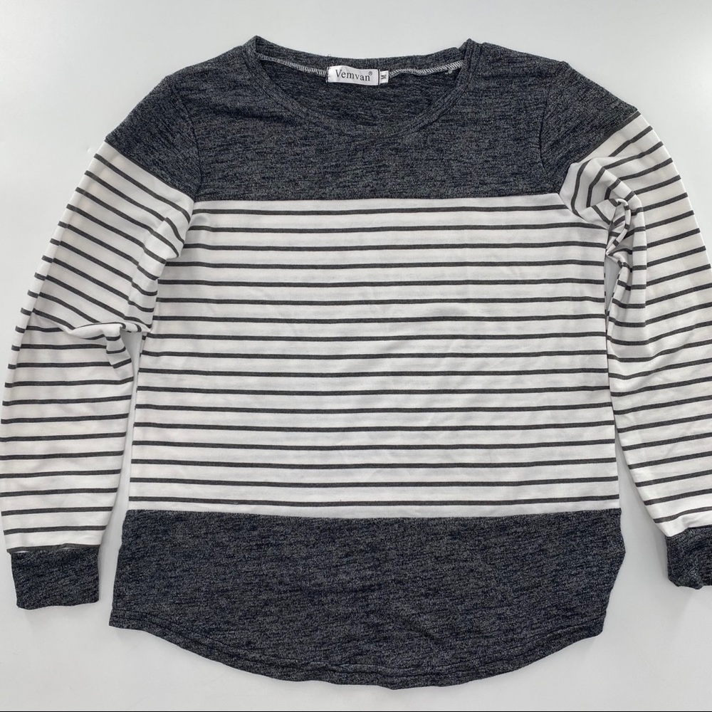 Vemvan striped color block round neck top